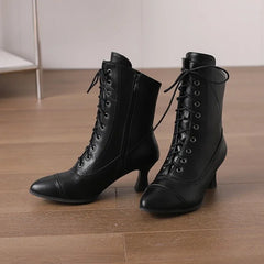 Retro Cross Lace Ankle Boots