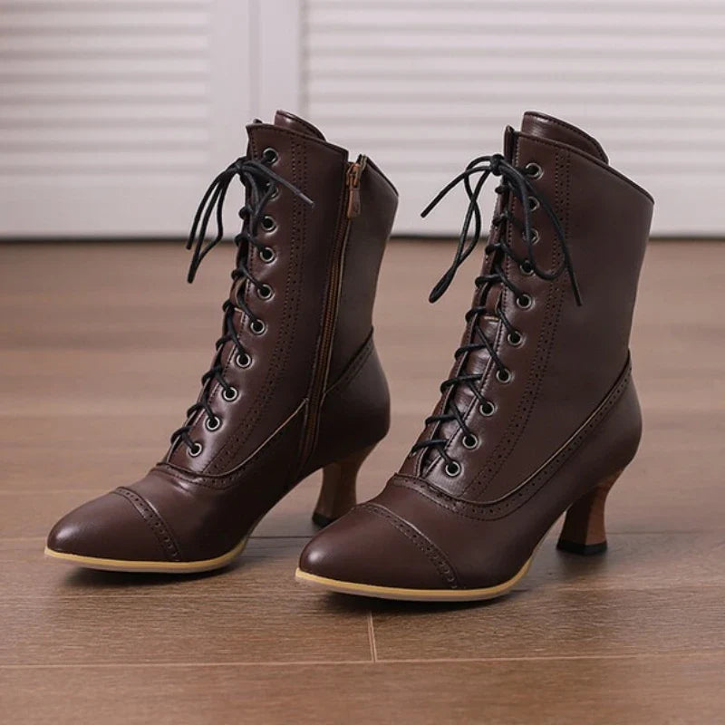 Retro Cross Lace Ankle Boots