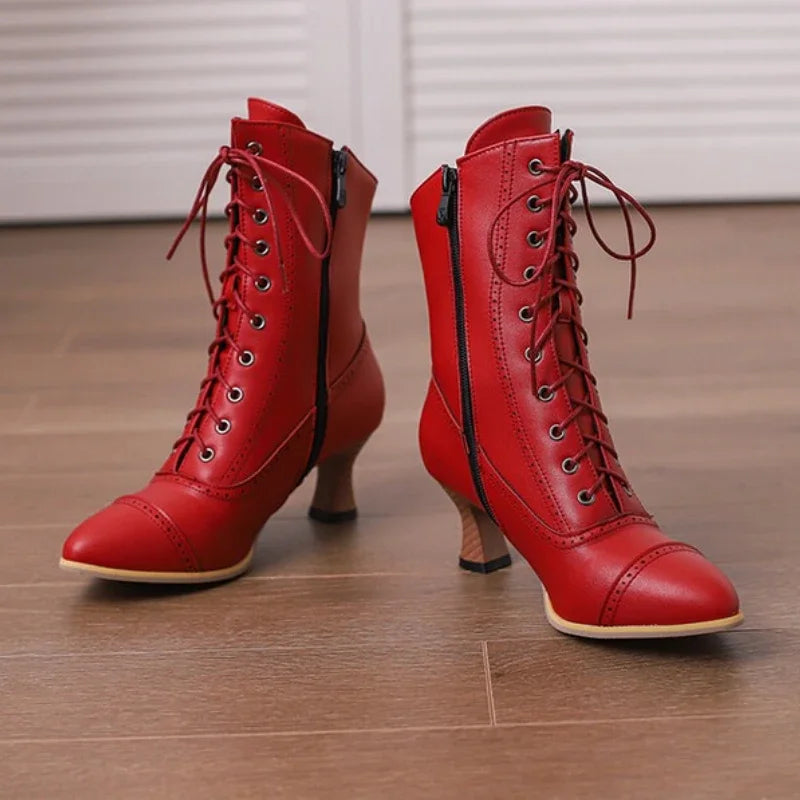 Retro Cross Lace Ankle Boots