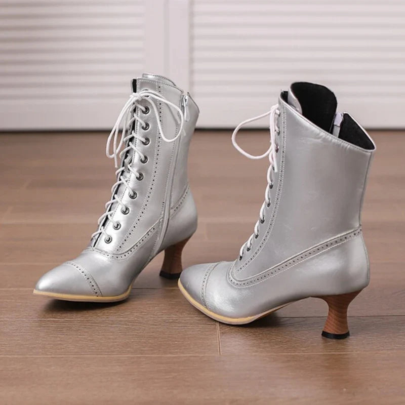 Retro Cross Lace Ankle Boots
