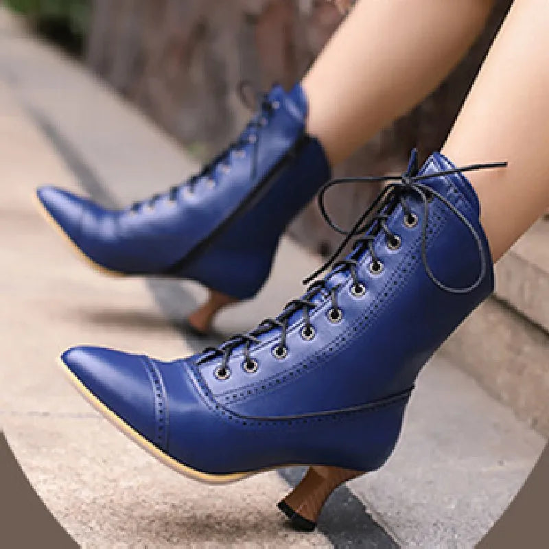 Retro Cross Lace Ankle Boots