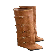 Retro High Cut One Foot Buckle Pointed Knight Boots