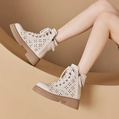 Retro Hollow Carved Leather Ankle Boots