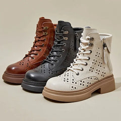 Retro Hollow Carved Leather Ankle Boots