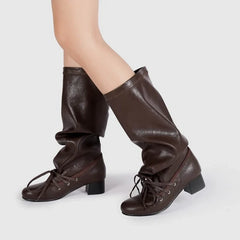 Retro Lace-up Long Women Boots	Pointed Toe Square Heel Platform Boots