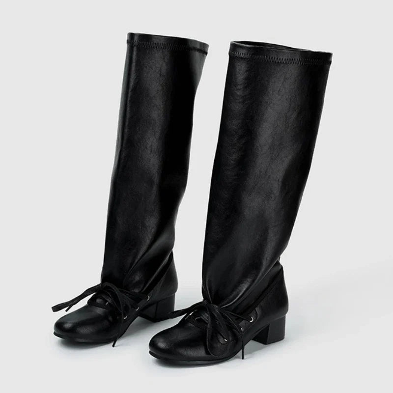 Retro Lace-up Long Women Boots	Pointed Toe Square Heel Platform Boots