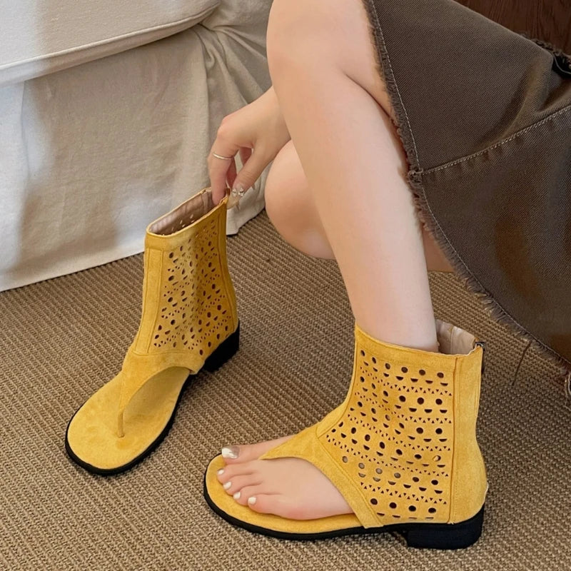 Retro Low Heel Clip Toe Summer Boots