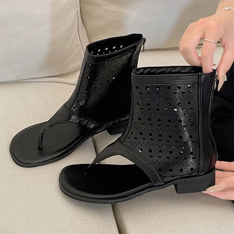 Retro Low Heel Clip Toe Summer Boots