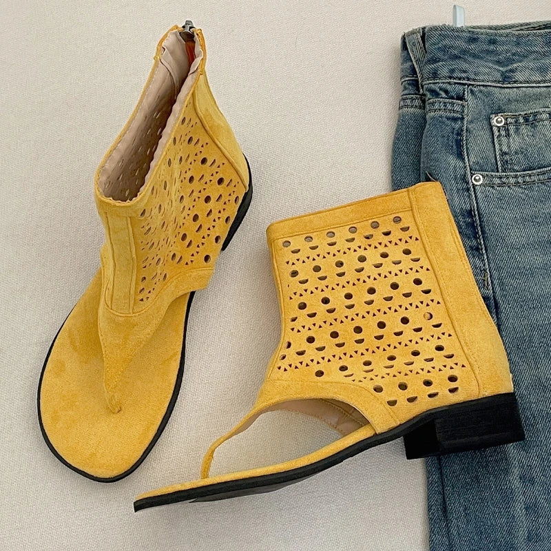 Retro Low Heel Clip Toe Summer Boots