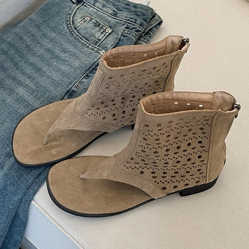 Retro Low Heel Clip Toe Summer Boots