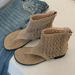 Retro Low Heel Clip Toe Summer Boots