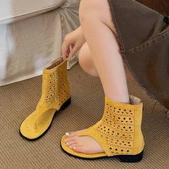 Retro Low Heel Clip Toe Summer Boots