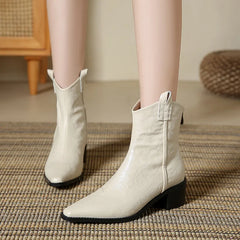 Retro Pointed Toe Zipper Ankle Boots