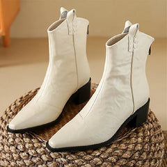 Retro Pointed Toe Zipper Ankle Boots