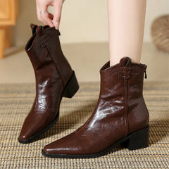 Retro Pointed Toe Zipper Ankle Boots