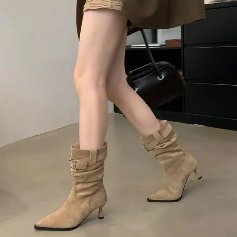 Retro Suede Pleated Pile Up Boots