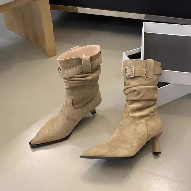Retro Suede Pleated Pile Up Boots