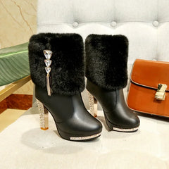 Rhinestone High Heeled Short Boots