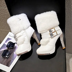 Rhinestone High Heeled Short Boots