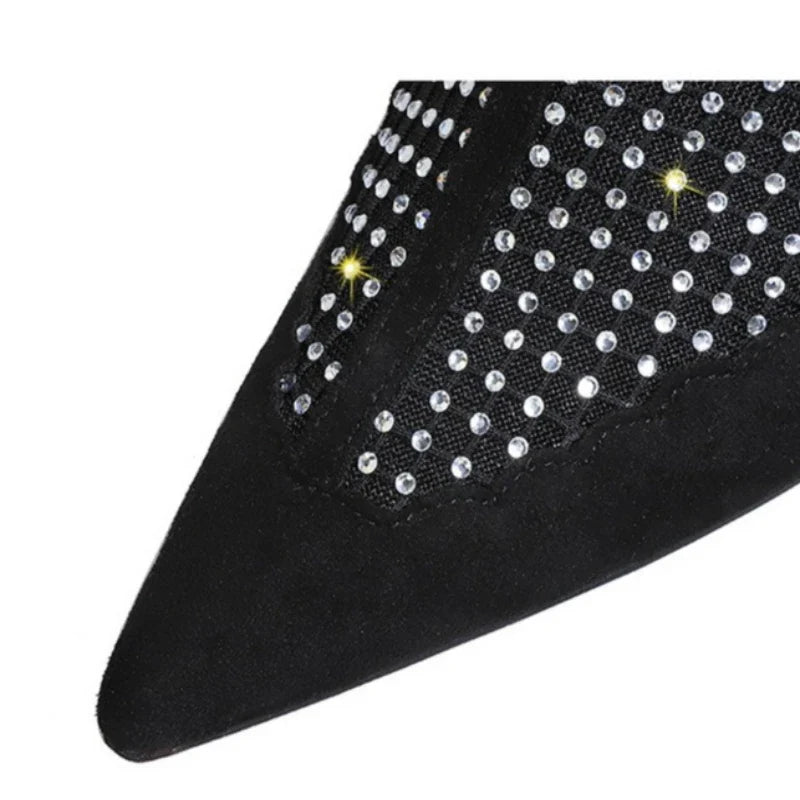 Rhinestone Splicing Mesh Design Women's Ankle Boots