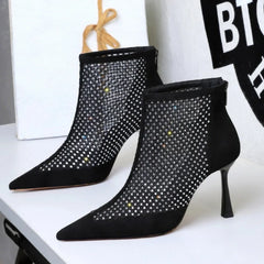Rhinestone Splicing Mesh Design Women's Ankle Boots