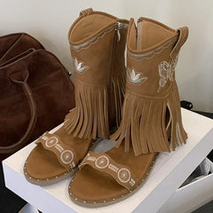 Roman Style Tassel Embroidery Butterfly Ankle Boots