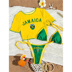 S -XL 13 Colors Printed Three-piece Bikini Set Short Sleeve Bikini