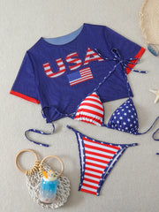 S -XL 13 Colors Printed Three-piece Bikini Set Short Sleeve Bikini