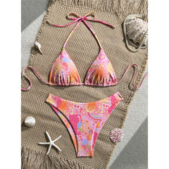 S - XL Printed Halter Bikini Two-pieces Bikini Set