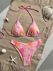 S - XL Printed Halter Bikini Two-pieces Bikini Set