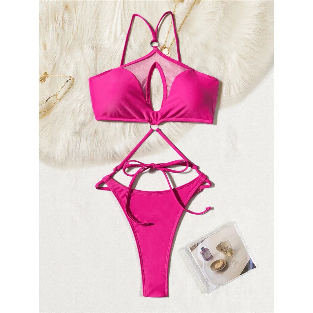 S - XL Cut Out Mesh Sheer Swimwear Monokini One Piece Swimsuit