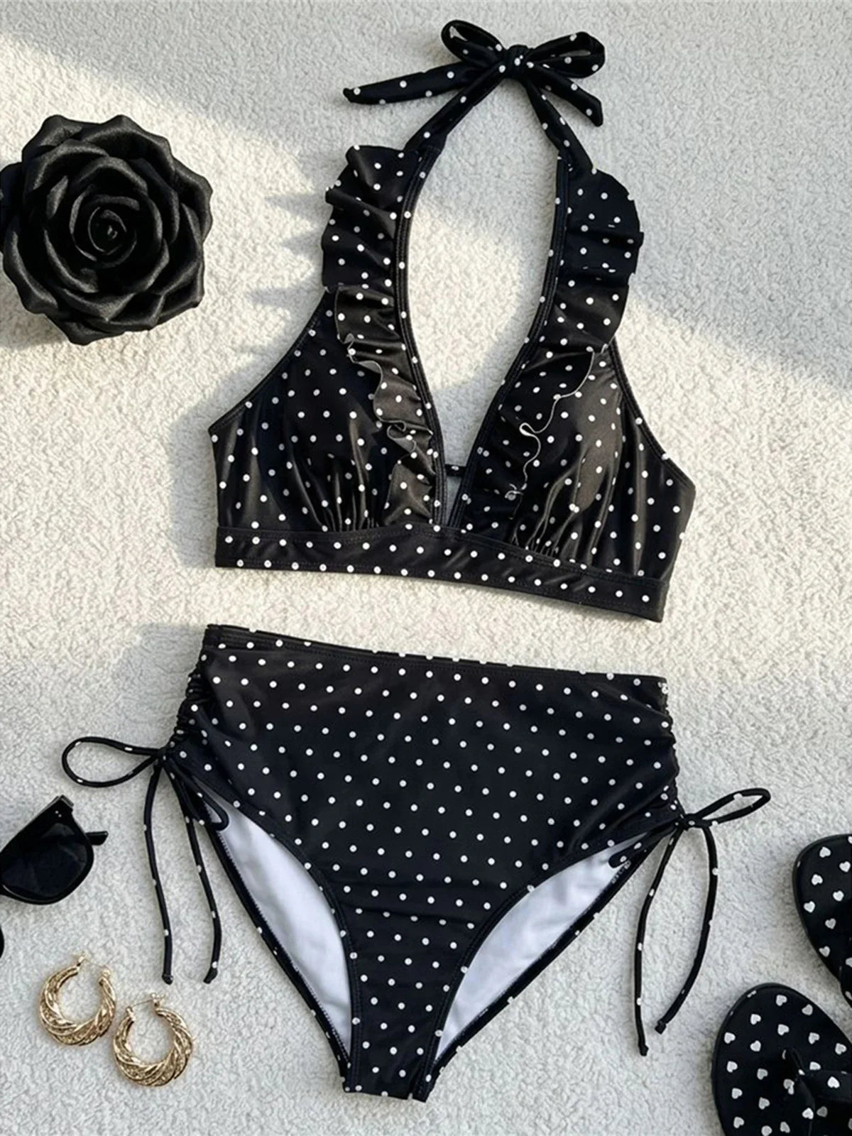 S - XL Polka Dot V Neck Bikini Two-pieces Bikini Set