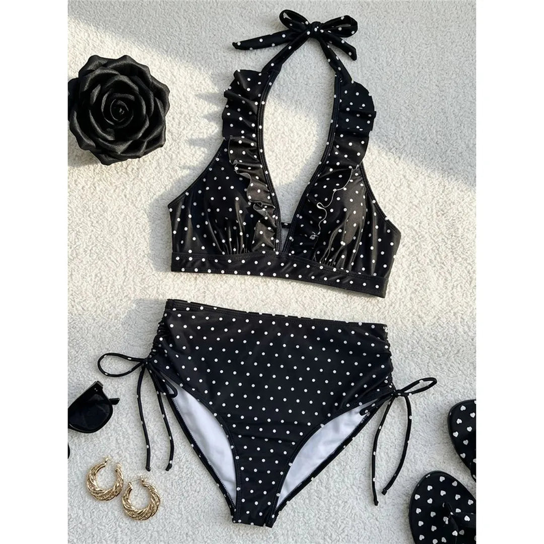 S - XL Polka Dot V Neck Bikini Two-pieces Bikini Set