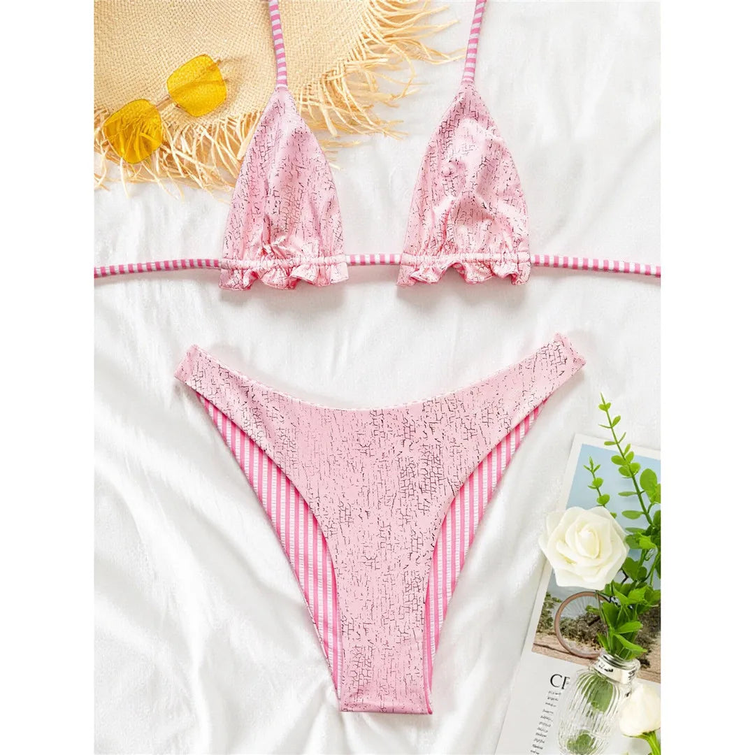 S - XL Two Sides Reversible Halter Bikini Two-pieces Bikini Set