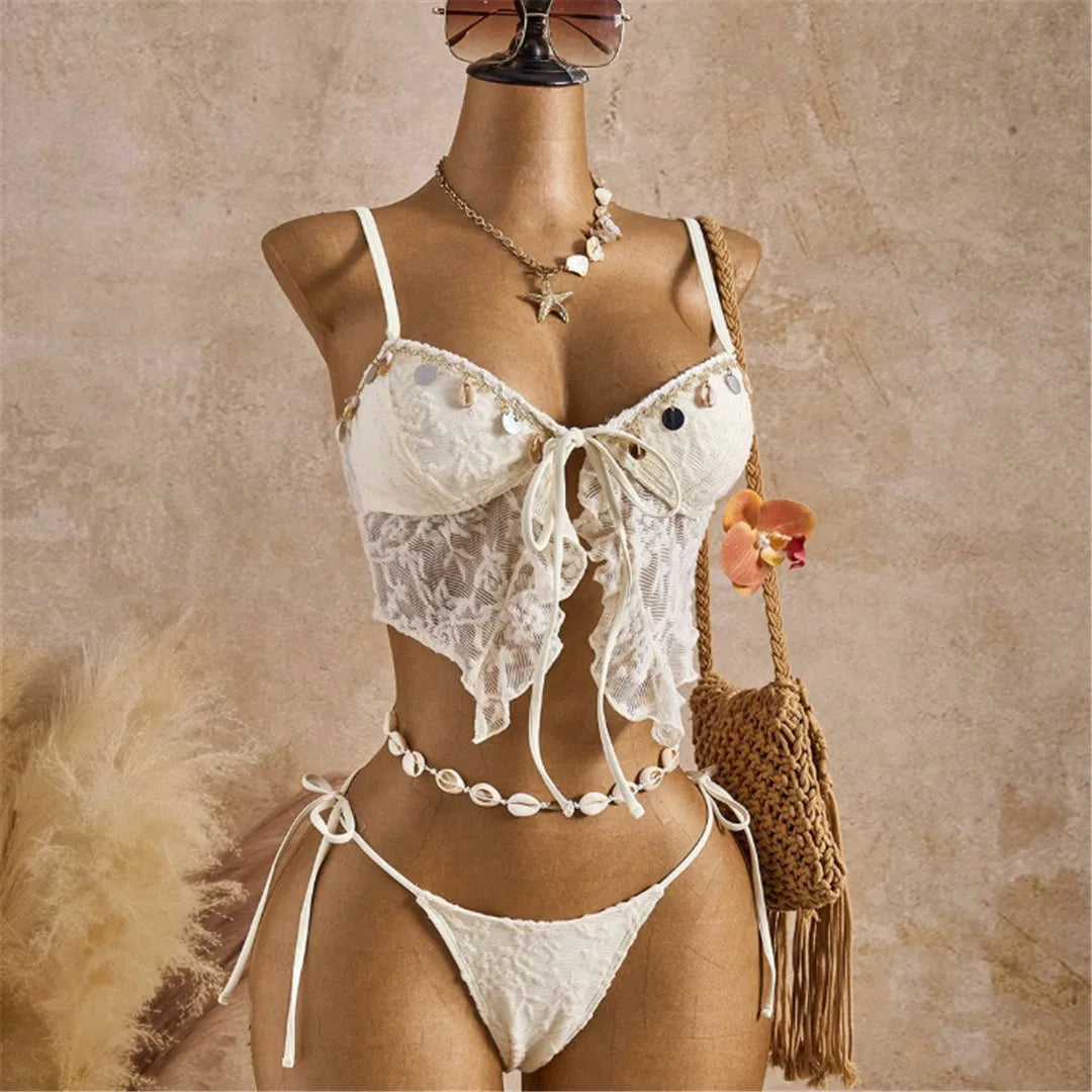 S - XL Two-pieces Bikini Set Scalloped Tankini Bikini