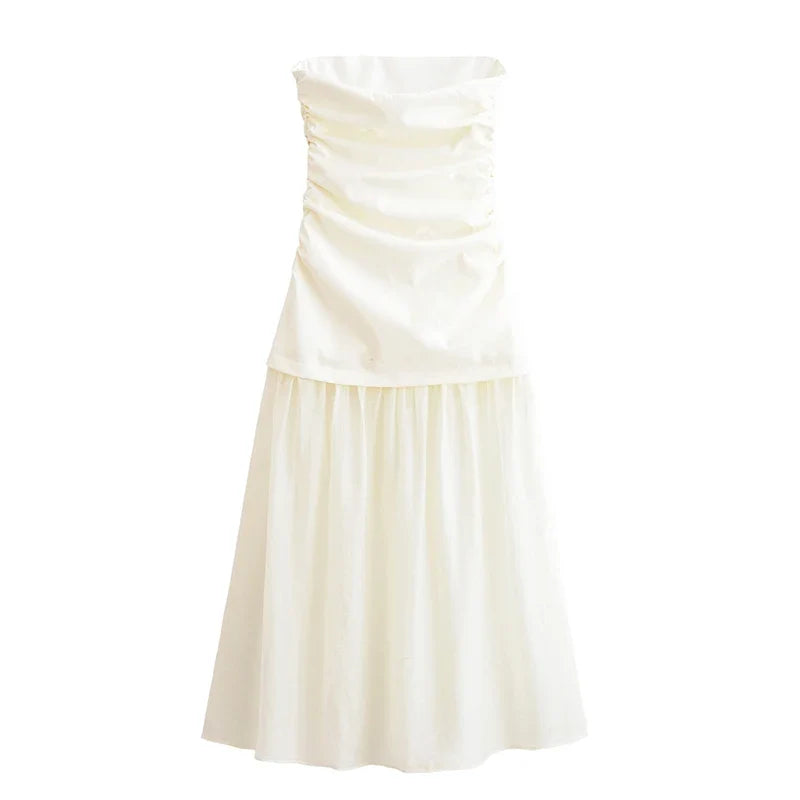 High Street Patchwork Strapless Midi Dresses