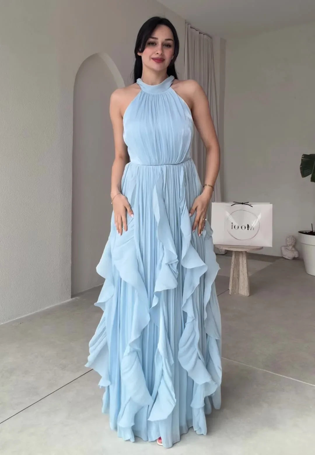 Elegant Waist-Cinching Ruffle Hem Long Sleeveless Dresses