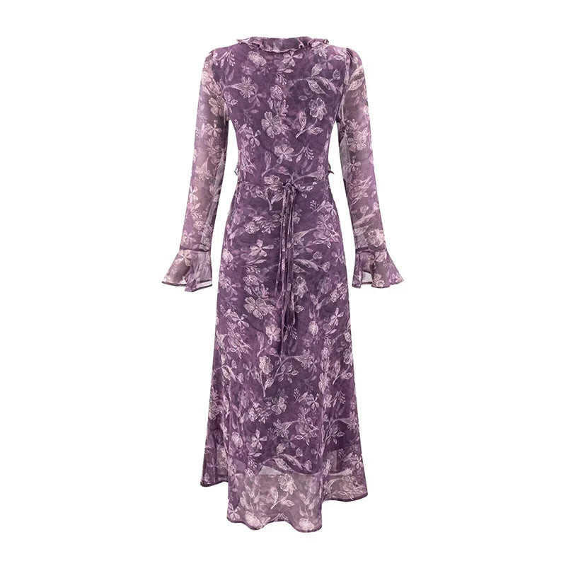 Vintage French Style Floral Print Dresses