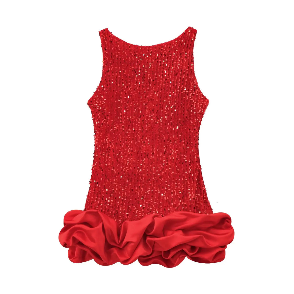 Christmas Party Mini Dresses Sexy Backless O Neck Sleeveless Ruffle Hem Ball Gown Dresses