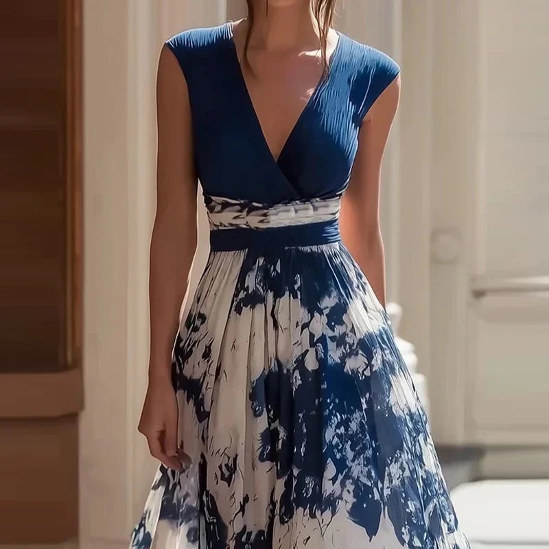 Ladies Elegant Cocktail Party Dresses Sexy V Neck Sleeveless Slim Fit Commuter Dresses