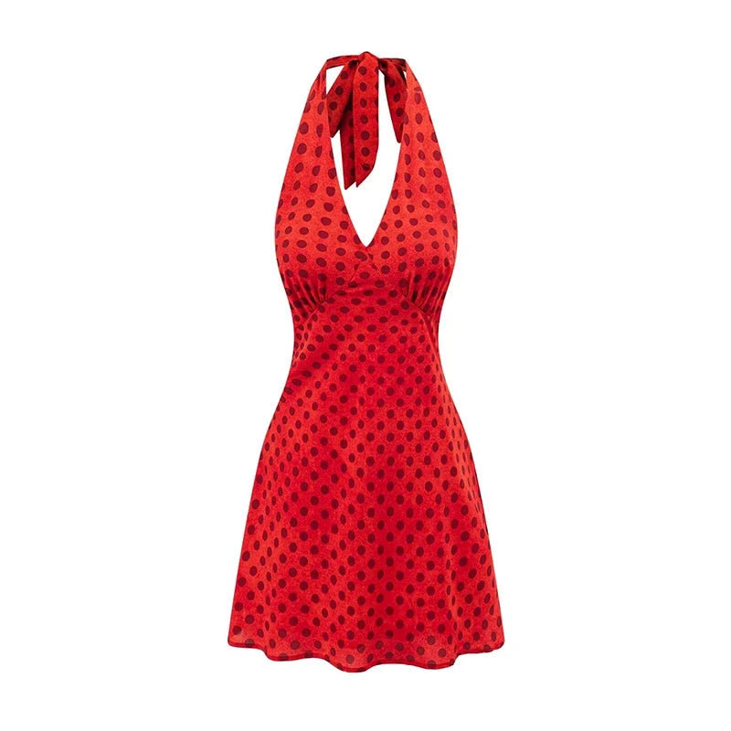 Sexy Backless Halter Polka Dot Dresses