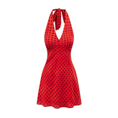 Sexy Backless Halter Polka Dot Dresses