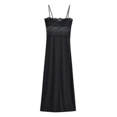 Black Lace Patchowrk Slip Long Dresses