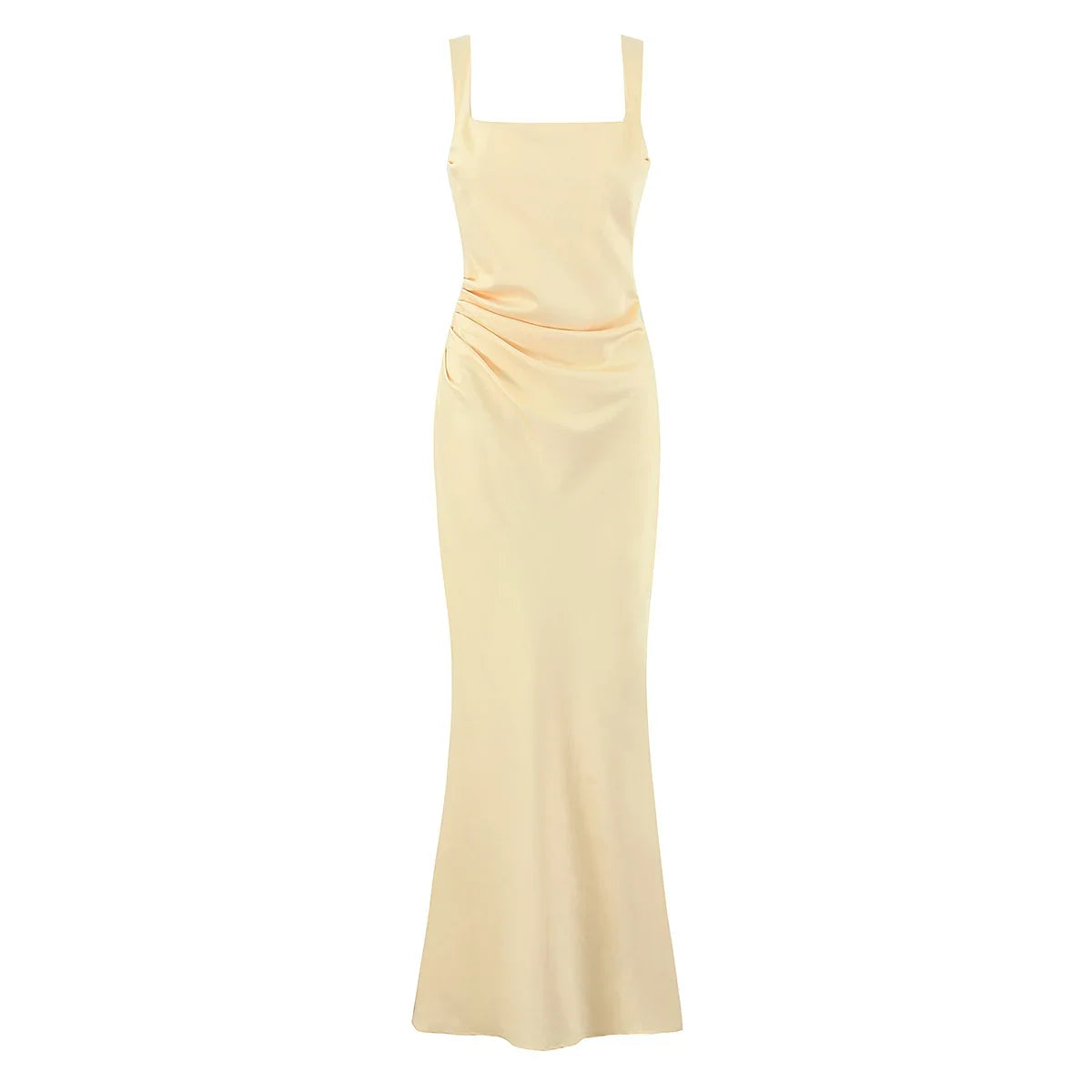 Light Yellow Satin Maxi Dresses