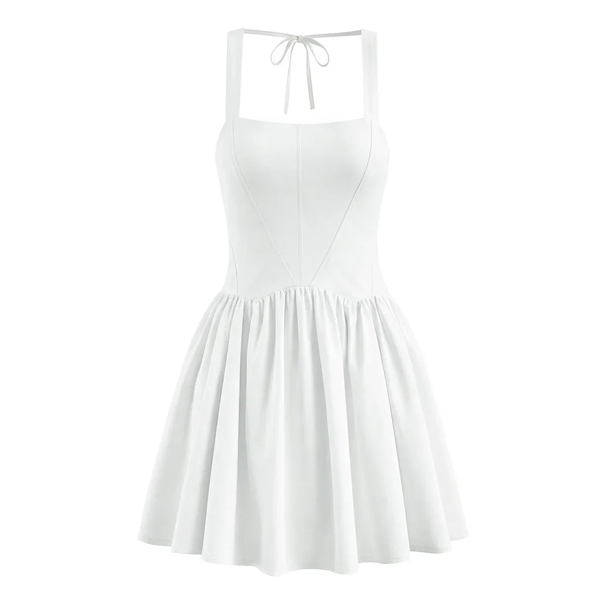 French Retro Square Neck Pleated Hem A-line Mini Dresses