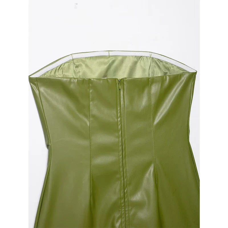 American Retro Green Faux Leather Dresses