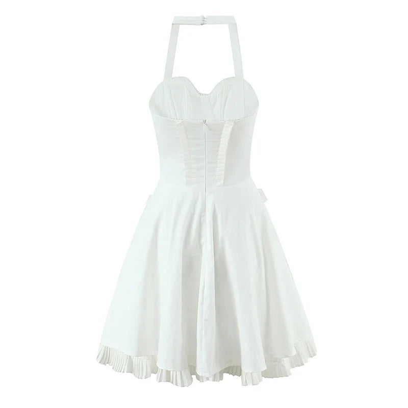 Sweet White Sexy Backless Halter Mini Dresses