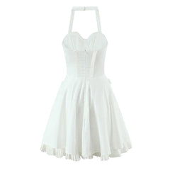 Sweet White Sexy Backless Halter Mini Dresses