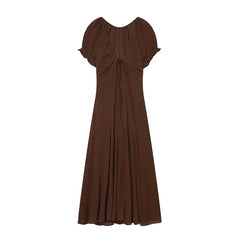 Brown V Neck Short Sleeve Dresses