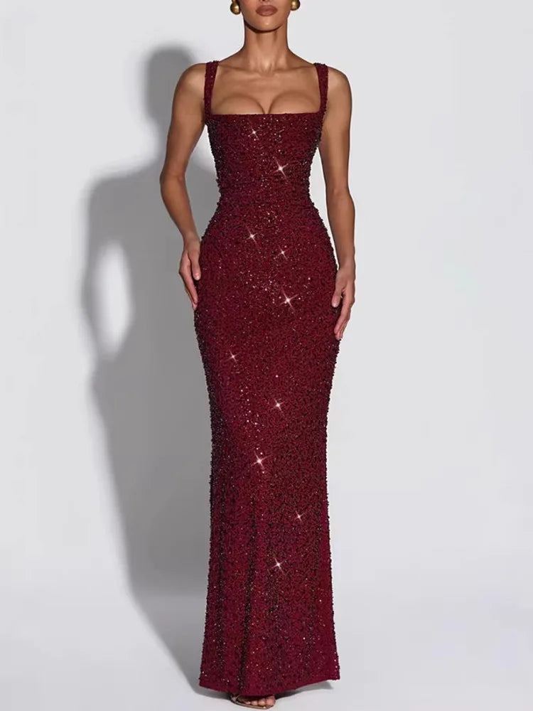 Evening Gown Slips Sleeveless Straps Hip Hugging Slim Fit Sequin Dresses